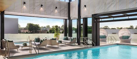 Indoor pool, free pool cabanas, pool umbrellas