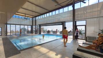 Indoor pool, free pool cabanas, pool umbrellas
