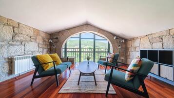 Una televisión, una chimenea