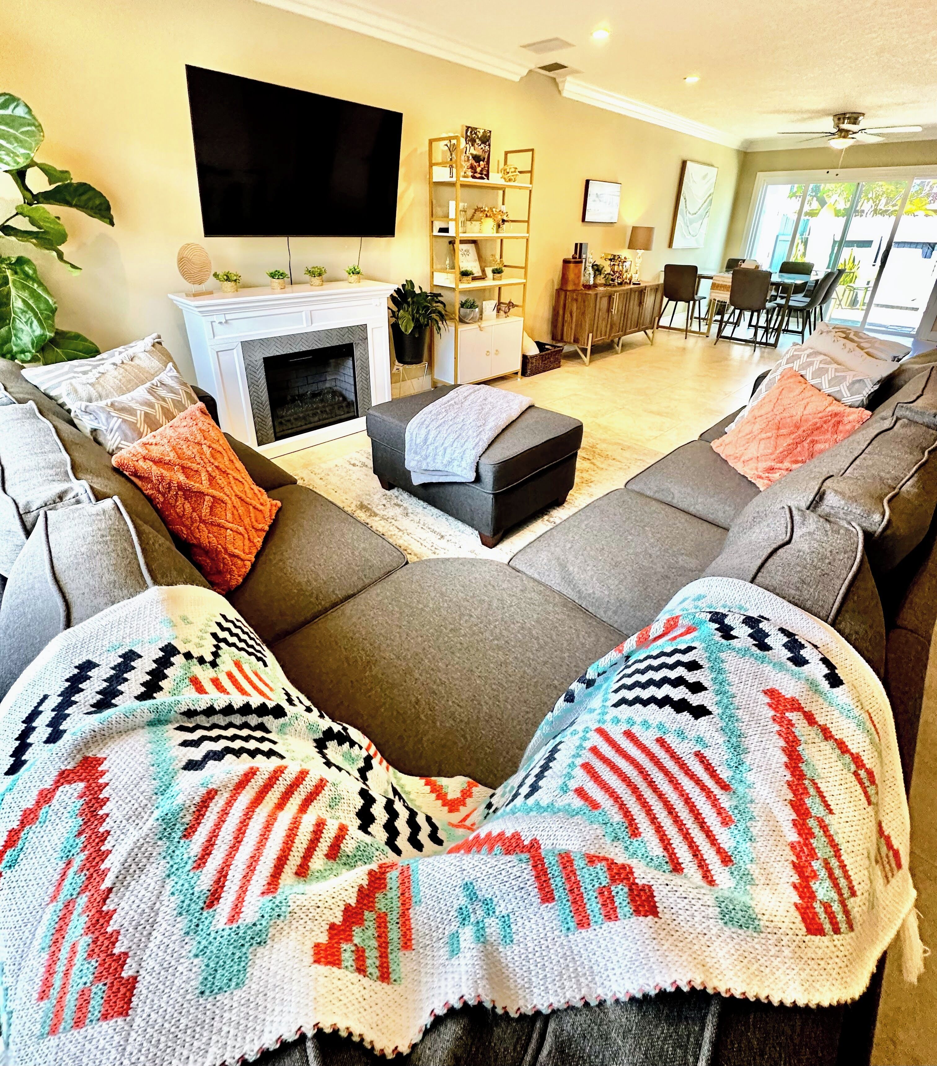 Smart TV, fireplace, DVD player, printers