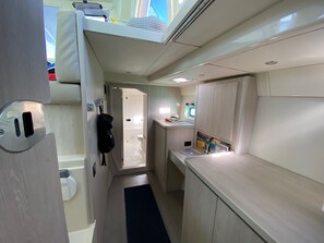 Eco-friendly toiletries, hair dryer, towels, soap
