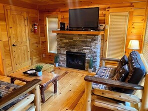 Smart TV, fireplace, foosball