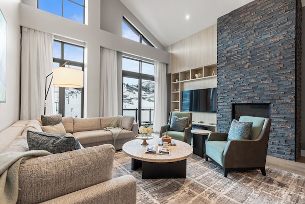 Télévision, cheminée, espaces bureaux