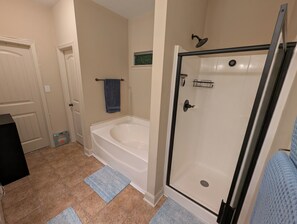 Hair dryer, bidet, towels, soap