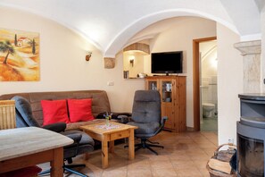 Télévision, cheminée, chaîne hi-fi