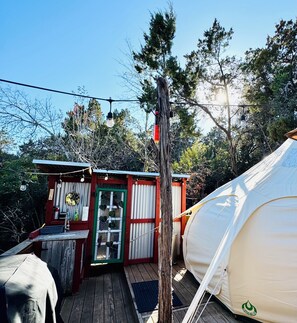 Property grounds - Cozy Yurt in perfect Austin with AC, Free Wifi, free Parking & jacuzzi use (Austin)