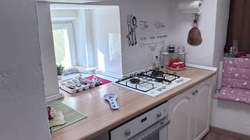 Fridge, oven, stovetop, coffee/tea maker