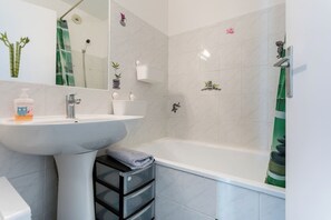 Hair dryer, soap, toilet paper