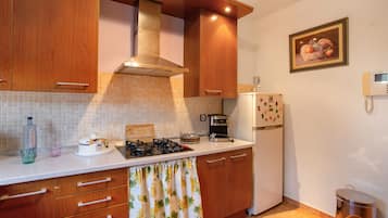 Frigorífico, microondas, horno y placa de cocina