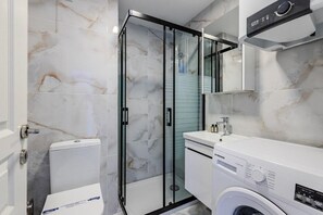 Hair dryer, bathrobes, towels