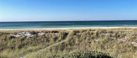 A beach with clear skies and calm waters.