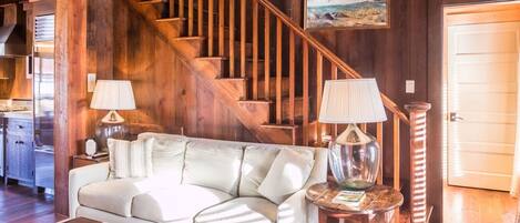 Smart TV, chimenea y libros