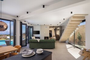 TV, fireplace - Luxury Villa Soleia Skrip with Private Pool (Skrip)