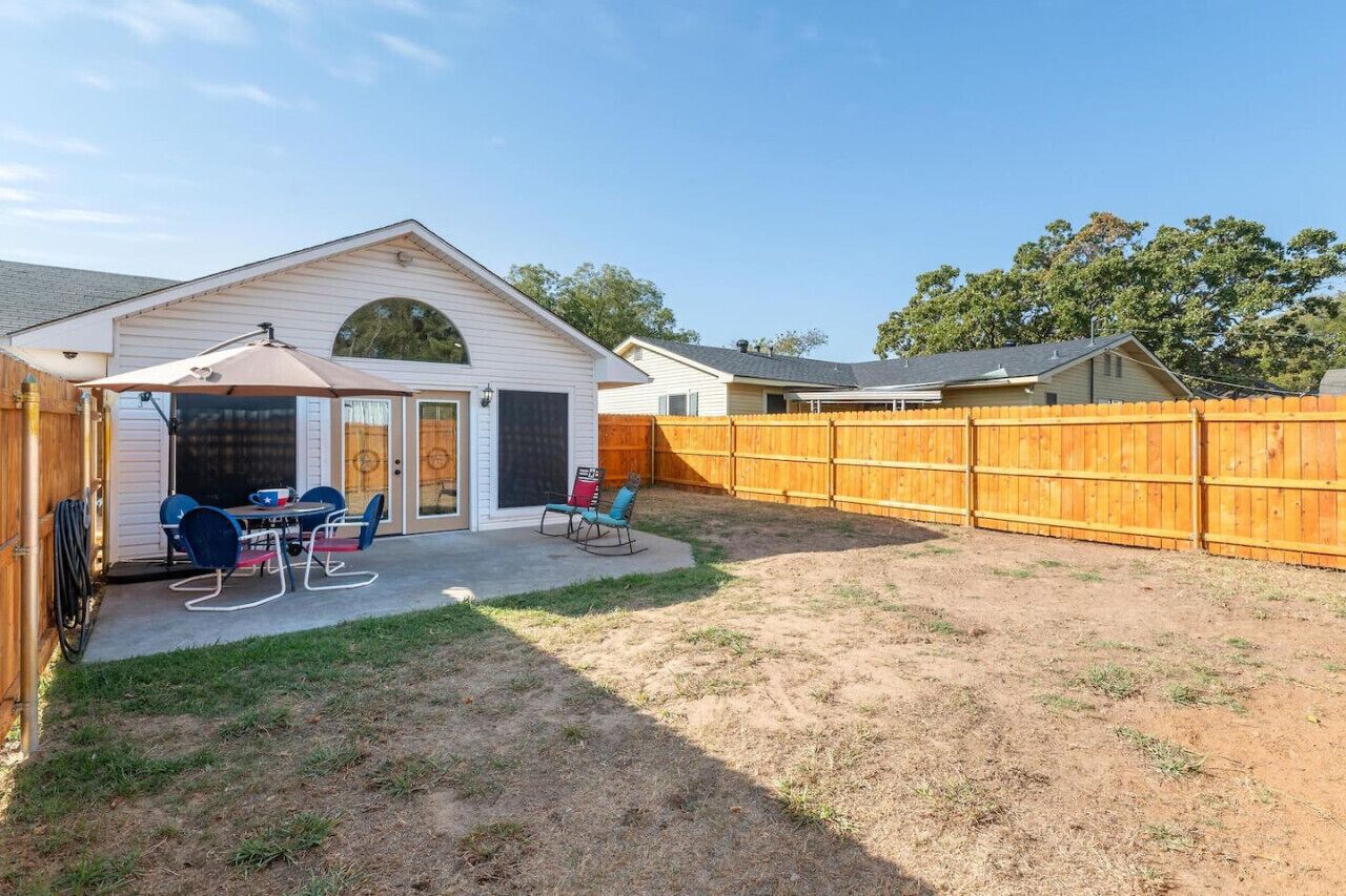A single-story house with a covered patio area.