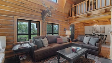 Smart TV, fireplace, foosball, books