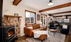 Smart TV, fireplace, books - Aspen Glow Cabin - a charming 2-bedroom cabin with mountain views & wood stove (Bailey)