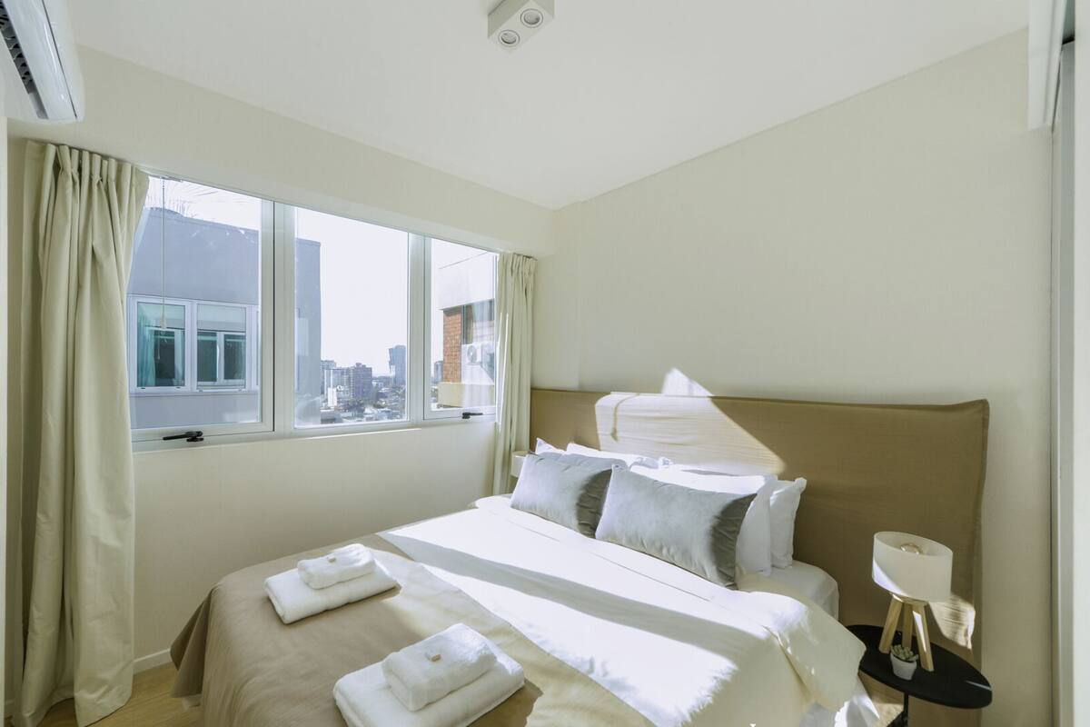 1 bedroom, desk, laptop workspace, blackout curtains