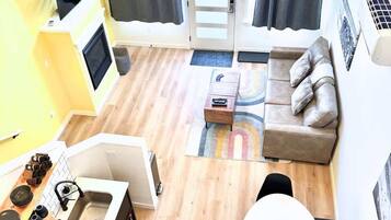 TV, fireplace, foosball, offices