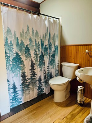 Shower, hair dryer, towels, soap - Westby Hideaway: Charming & Cozy 2-Bedroom Cabin on a Peaceful Dead-End Road.   (Westby)