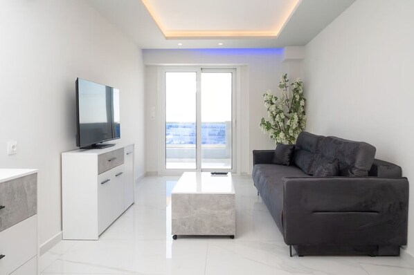 Living area - Poseidon 1 : Seaside 2nd-Floor Retreat with Sea View near the beach! (Paralia)