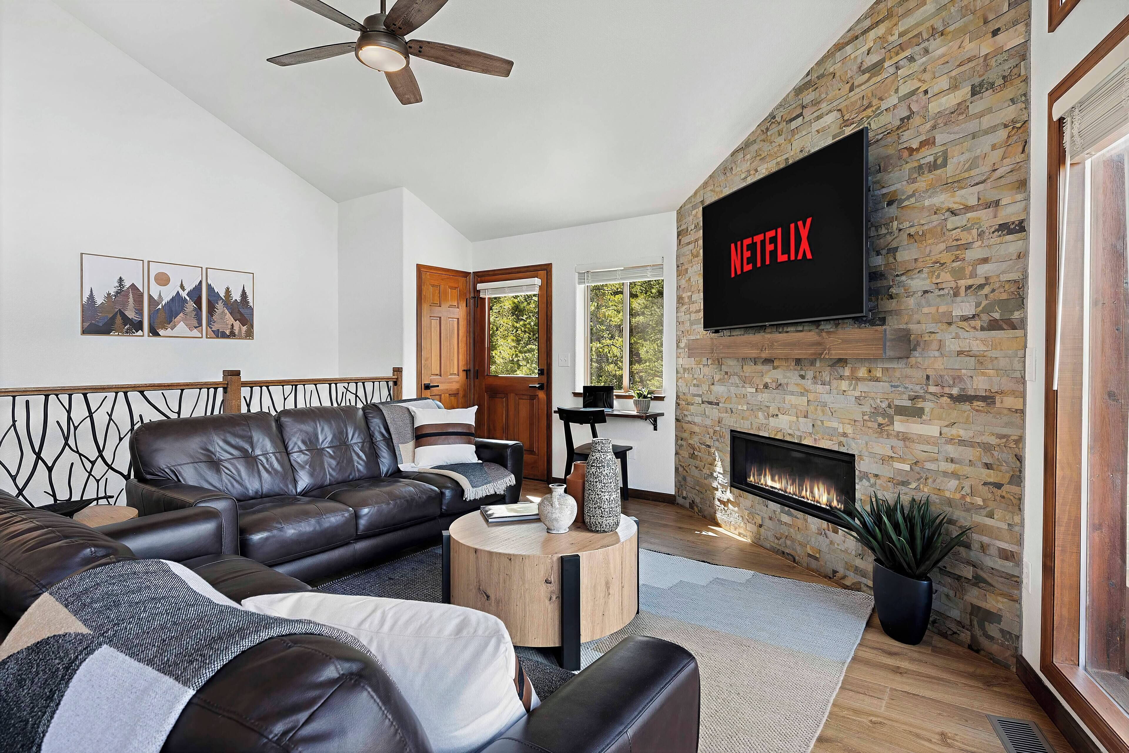 Smart TV, fireplace, DVD player, table football