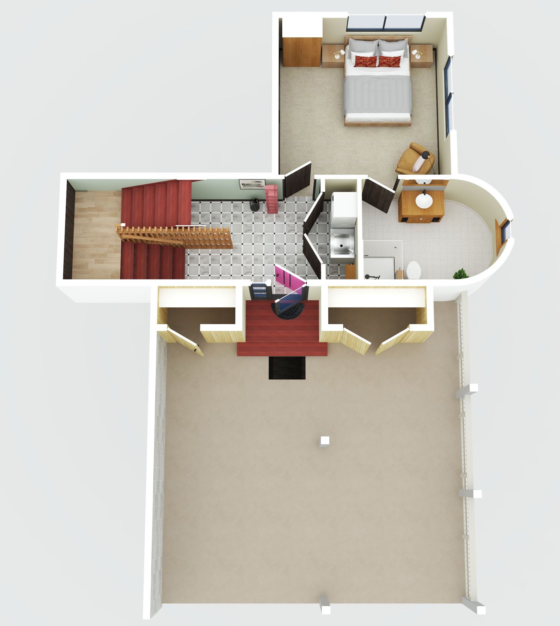 A 2-bedroom apartment layout with a living room, kitchen, and separate bedrooms.
