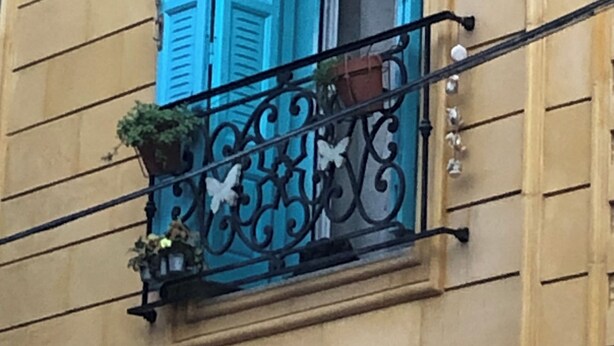 A building with a balcony featuring blue shutters, a wrought iron railing, and potted plants. - 10 minutes from the airport and beatch beach and sandy beach  (El-Harrach)