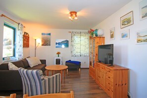 TV, DVD player, stereo - Holiday Home 'Blauer Bungalow Am See' with Lake View, Private Terrace and Wi-Fi (Klein Labenz)