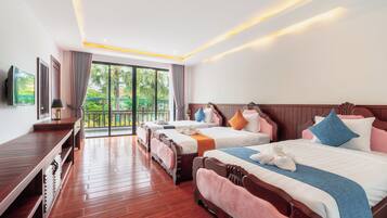 Premium Triple Room with Balcony, Pool View | Egyptian cotton sheets, premium bedding, down comforters, pillowtop beds