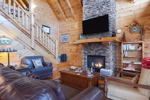Smart TV, fireplace, video games, foosball