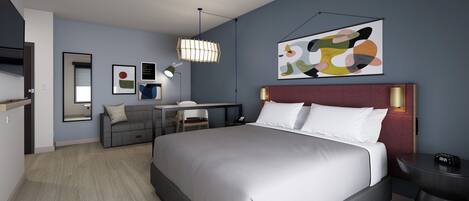 Ropa de cama de alta calidad y caja de seguridad en la habitación