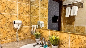 Twin Room | Bathroom | Hair dryer, slippers, soap, shampoo - Arda Palace Hotel (Tashkent)