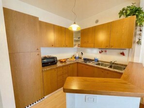 Kühlschrank, Mikrowelle, Herdplatte, Kochgeschirr/Geschirr/Besteck