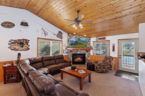 TV, fireplace, DVD player, foosball
