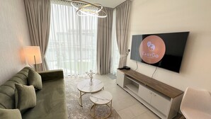 Apartment, 1 Bedroom, Pool Access, Garden View | Living room - Easygo-indulging 1bdr Sobha Waves (Dubai)
