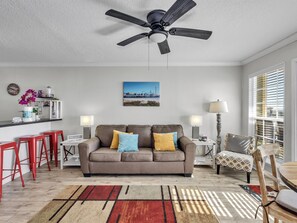 Signature Condo, 3 Bedrooms, Non Smoking, Beach View | Living room | 50-inch Smart TV with satellite channels - The Victorian Condos (Galveston)