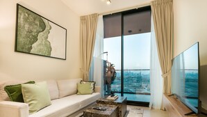 Living room - Easygo- Stylish 1bdr Binghatti Corner (Dubai)