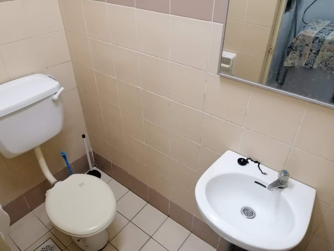 Une salle de bain équipée de toilettes, d’un bidet et d’un lavabo.