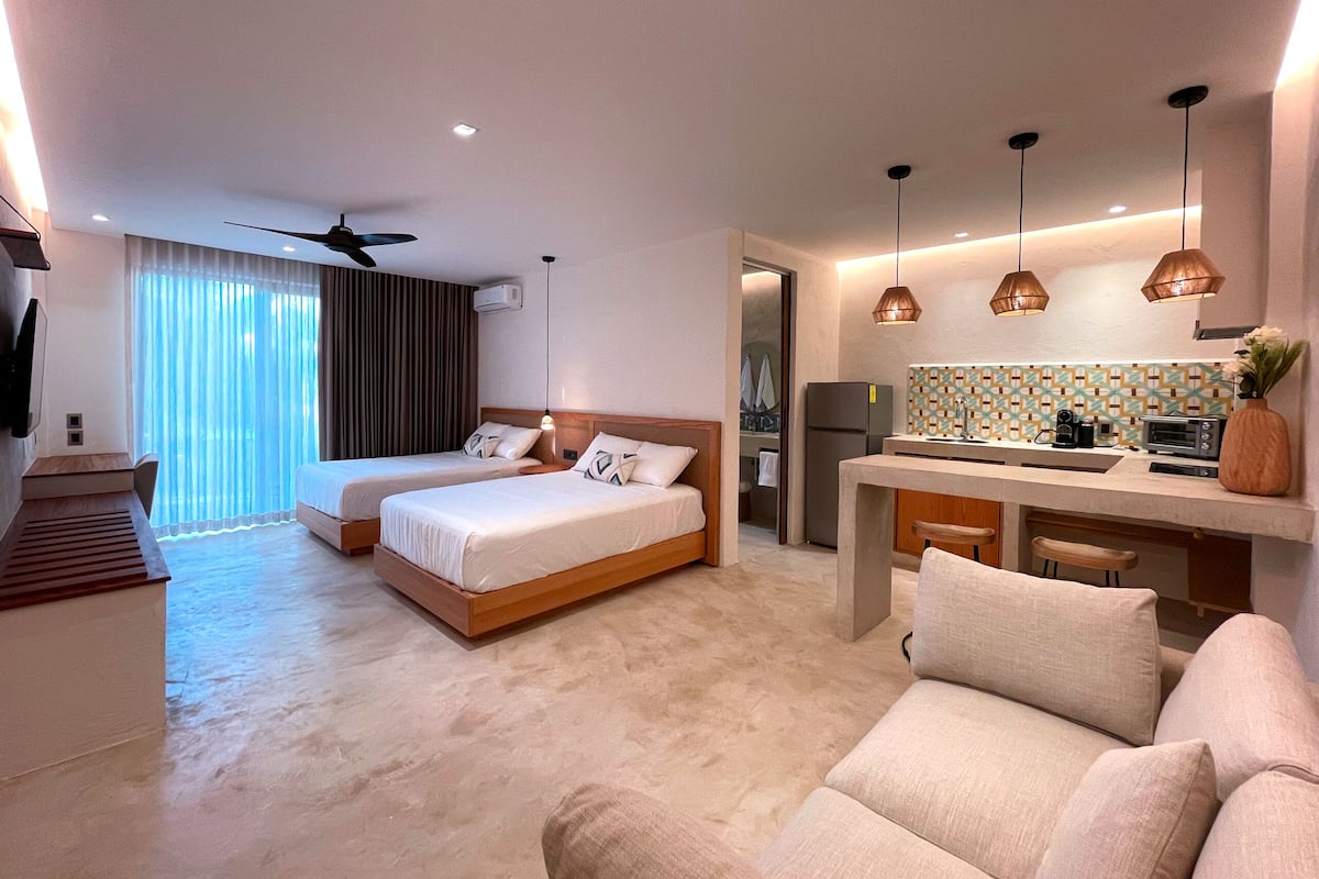 Junior Double Room, 2 Double Beds, Pool View | 1 bedroom, premium bedding, Tempur-Pedic beds, minibar