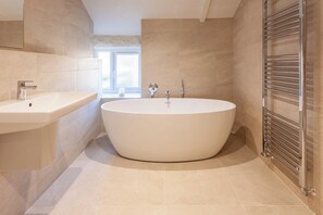 Family Room | Bathroom | Hair dryer, towels, soap, shampoo - The Rose & Thistle Alwinton (Morpeth)