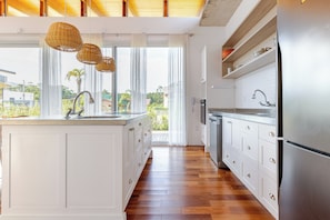 Fridge, microwave, oven, dishwasher