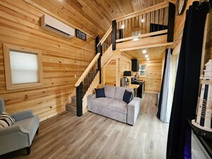 TV, fireplace - New! Pine Ridge Tiny Cabin with Private Hot tub! (Lampe)