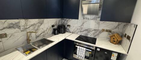 Apartment | Private kitchen | Fridge, microwave, oven, stovetop