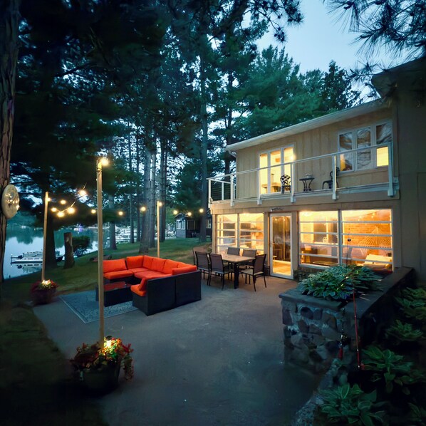 Terrace/patio - Beautiful Lakefront cabin w/woodburning fireplace, parking, grill, canoe, SUP. (Wautoma)