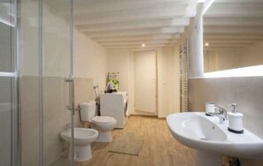 Dusche, Haartrockner, Handtücher, Seife