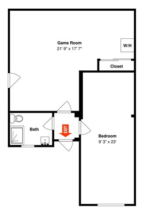 Ein Grundriss mit Spielzimmer, Abstellraum, Bad und Schlafzimmer.
