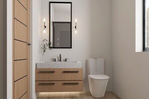 Dusch, hårtork och handdukar