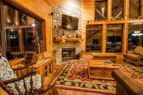 TV, fireplace, foosball