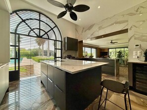 Fridge, microwave, oven, dishwasher