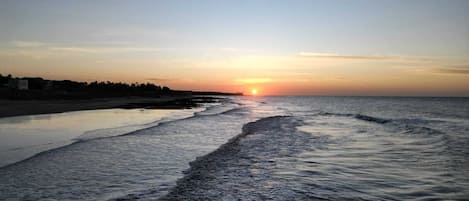 On the beach, white sand